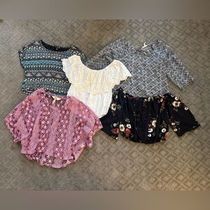 Assorted Women's Tops Lot Printed Bohemian Cropped Blouses Back Cutout Detail